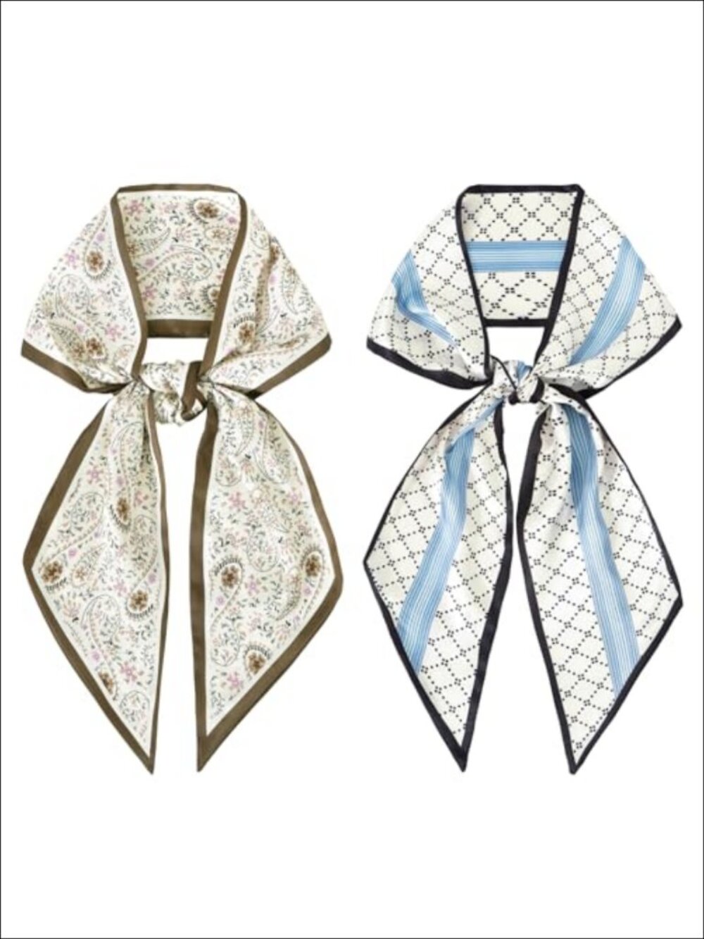 2 Pack Silk Feel Scarf Set Paisley Plaid Neck Purse Scarves